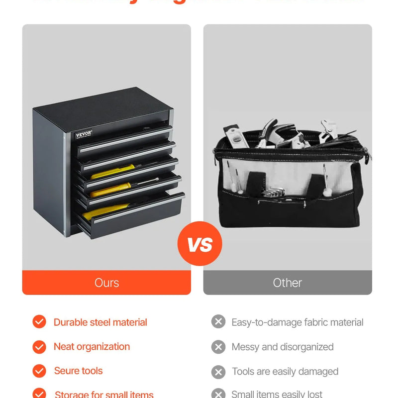 VEVOR 22 cm metāla instrumentu kaste ar 5 atvilktnēm, pārnēsājama tērauda kaste ar EVA ieliktņiem un PP kājiņām, izturīgs lodīšu gultņu mehānisms un pulverkrāsas pārklājums, melna