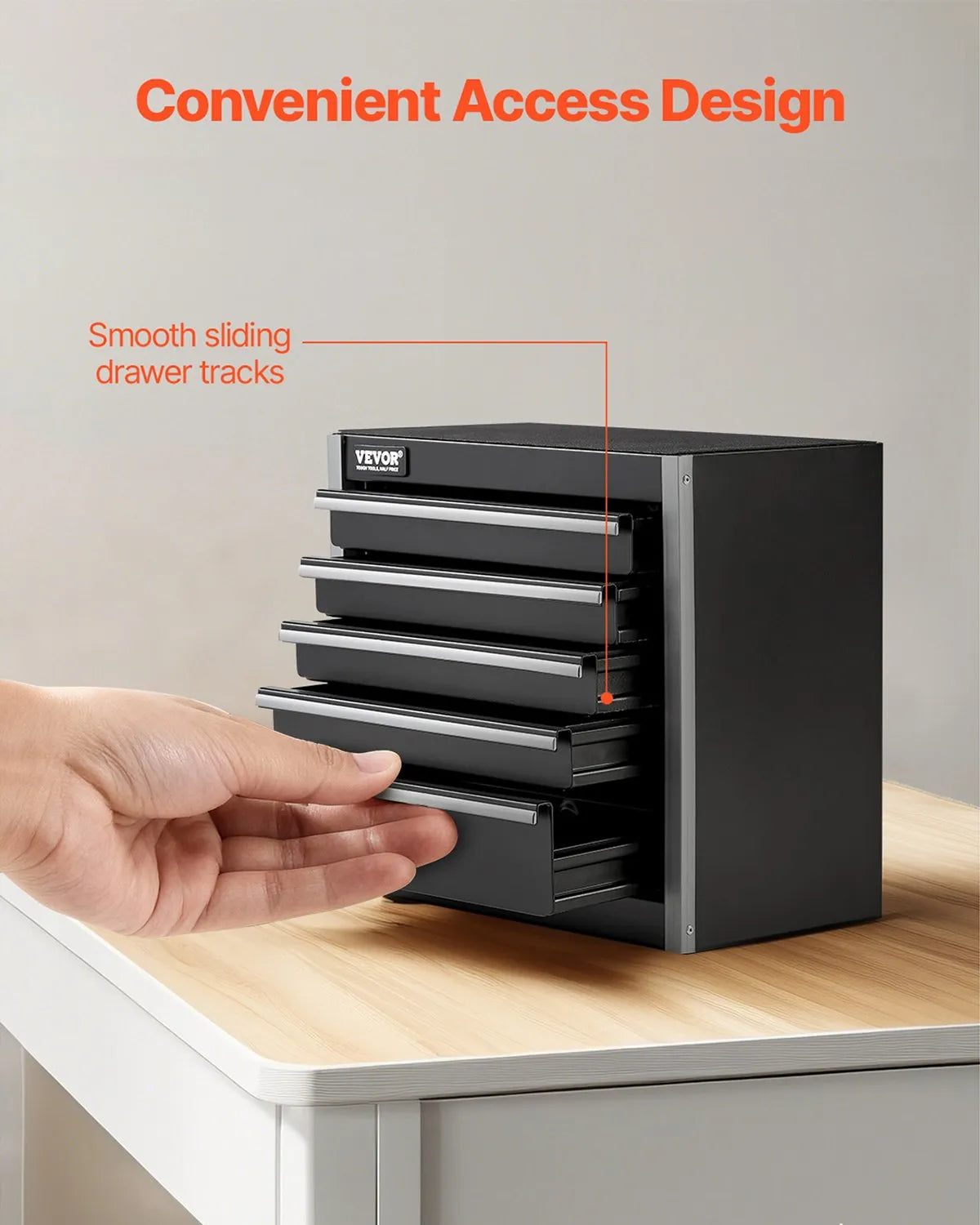 VEVOR Metal Tool Box 220 mm with 5 Drawers, Ball Bearing Slides, EVA Inserts, Black