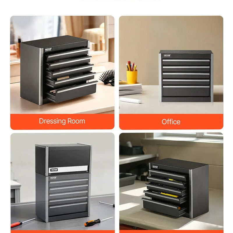 VEVOR 22 cm metāla instrumentu kaste ar 5 atvilktnēm, pārnēsājama tērauda kaste ar EVA ieliktņiem un PP kājiņām, izturīgs lodīšu gultņu mehānisms un pulverkrāsas pārklājums, melna