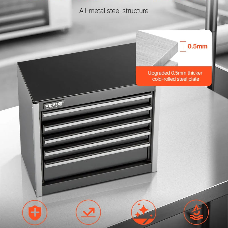 VEVOR 22 cm metāla instrumentu kaste ar 5 atvilktnēm, pārnēsājama tērauda kaste ar EVA ieliktņiem un PP kājiņām, izturīgs lodīšu gultņu mehānisms un pulverkrāsas pārklājums, melna