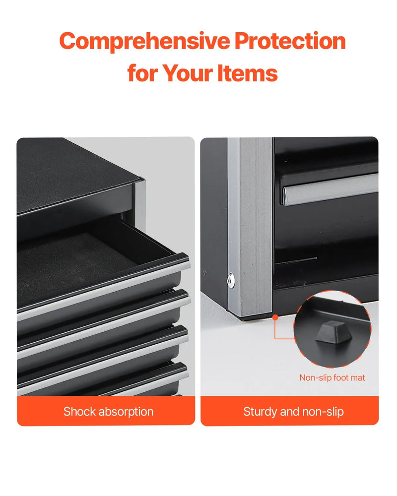 VEVOR 22 cm metāla instrumentu kaste ar 5 atvilktnēm, pārnēsājama tērauda kaste ar EVA ieliktņiem un PP kājiņām, izturīgs lodīšu gultņu mehānisms un pulverkrāsas pārklājums, melna