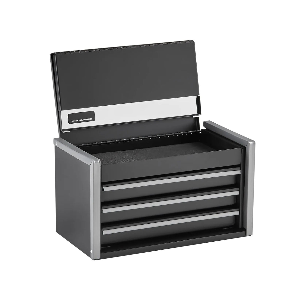 VEVOR Metal Tool Box 218 mm with 3 Drawers, Ball Bearing Slides, EVA Inserts, Black