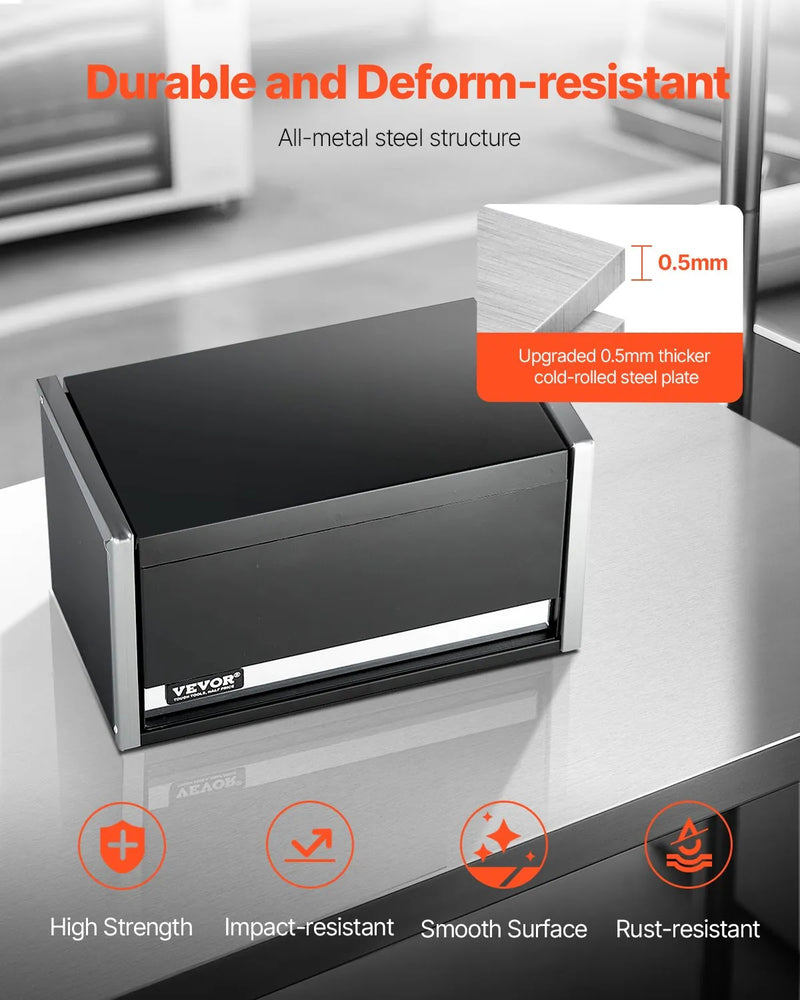 VEVOR 21,8 cm pārnēsājamā metāla instrumentu kaste ar 3 atvilktnēm, tērauda korpuss ar lodīšu gultņu mehānismu, EVA ieliktņiem un PP kājiņām, pulverkrāsas pārklājums, melna