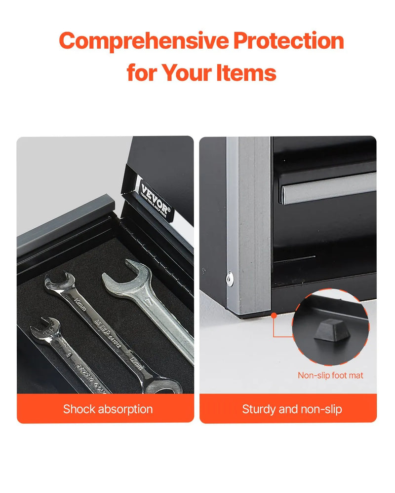 VEVOR 21,8 cm pārnēsājamā metāla instrumentu kaste ar 3 atvilktnēm, tērauda korpuss ar lodīšu gultņu mehānismu, EVA ieliktņiem un PP kājiņām, pulverkrāsas pārklājums, melna