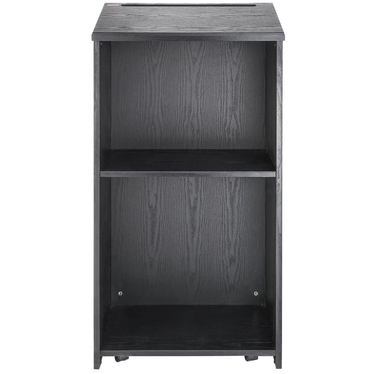 VEVOR wooden workbench with 4 casters, 119 cm, storage shelves and sloped work surface, black