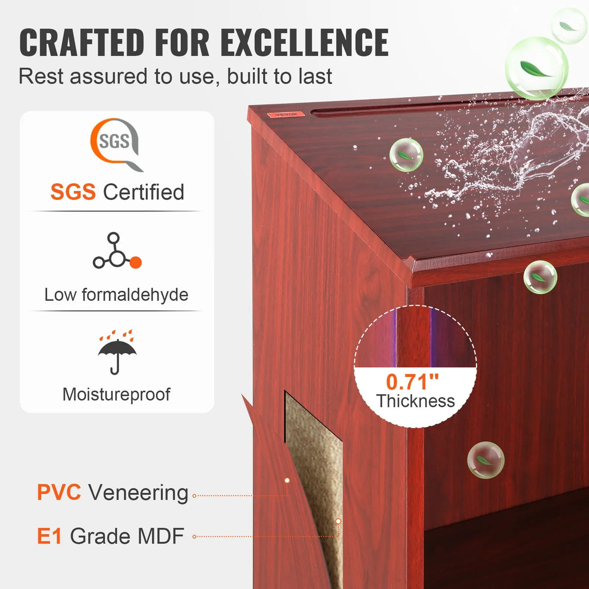 VEVOR wooden workbench with 4 casters, 119 cm, storage shelves and sloped work surface, brown