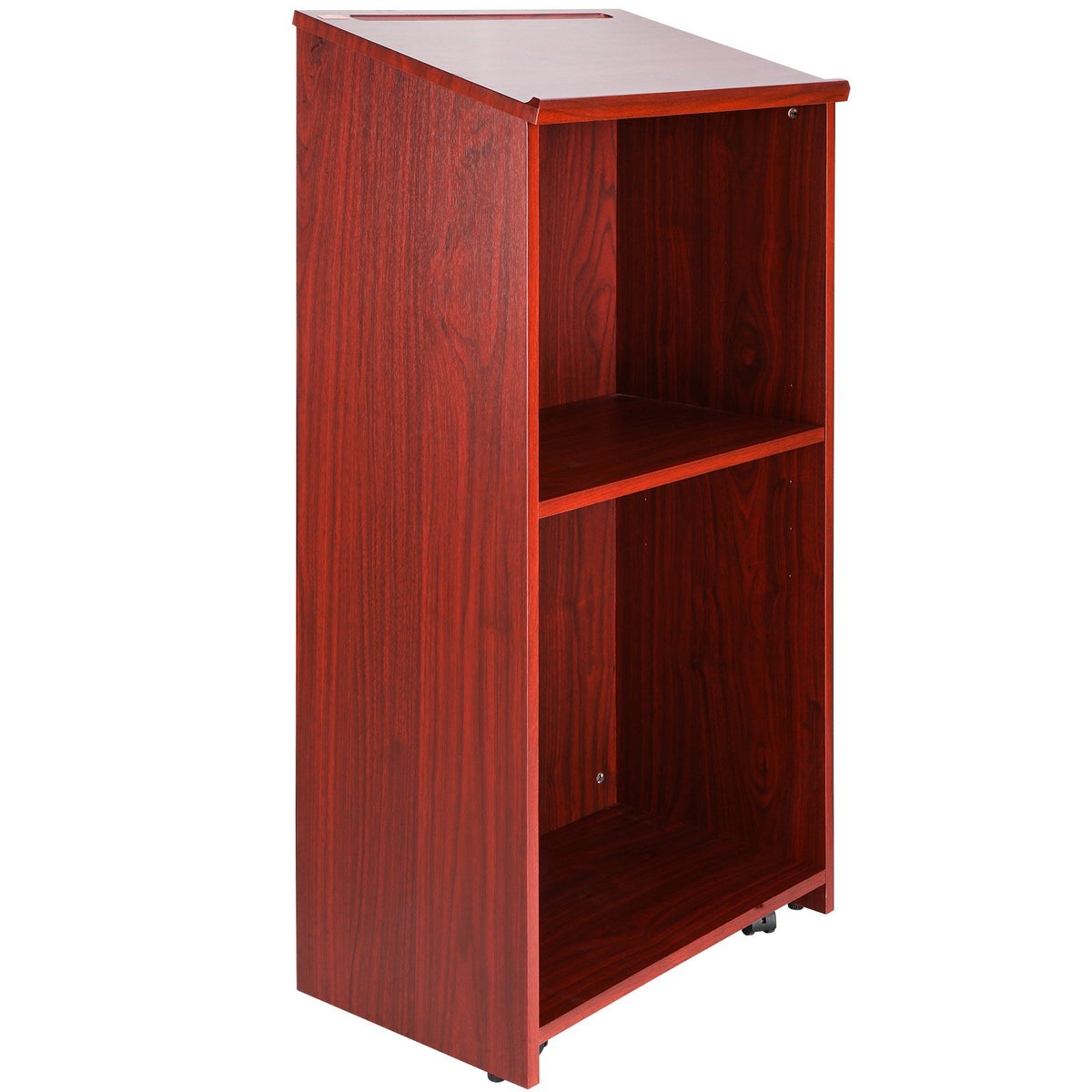 VEVOR wooden workbench with 4 casters, 119 cm, storage shelves and sloped work surface, brown