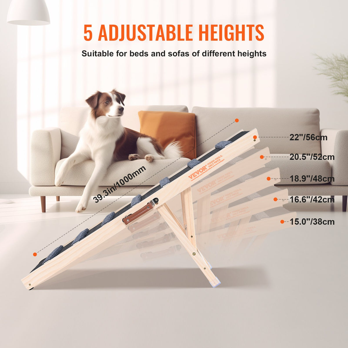 VEVOR kokkupandav puidust koerarambid, 100 cm, reguleeritav kõrgus 38–56 cm