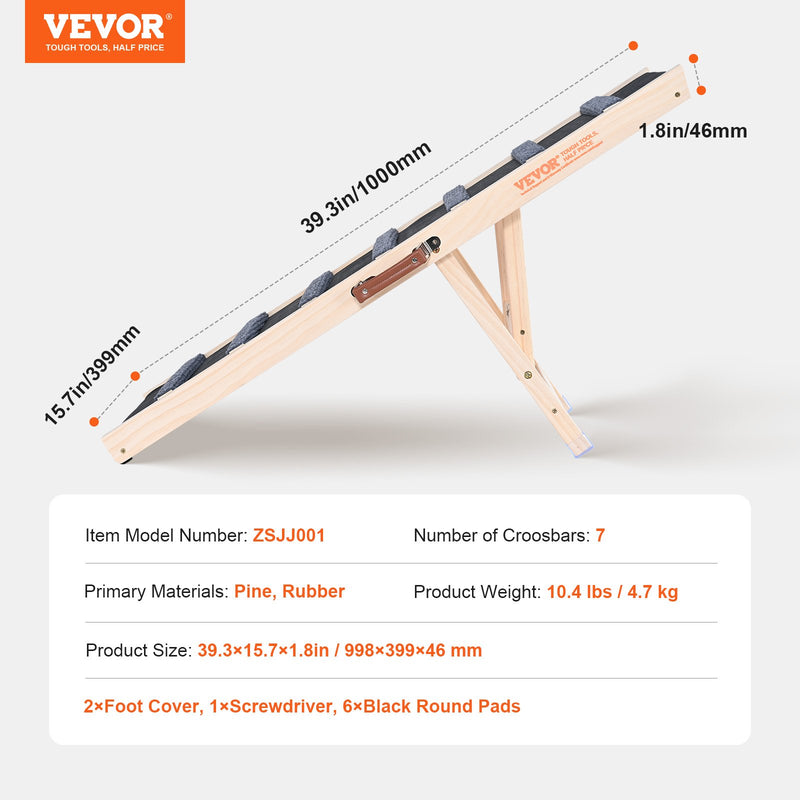 VEVOR Salokāma suņu rampa, regulējama koka rampa suņiem un kaķiem, 100 cm gara, regulējama no 38 cm līdz 56 cm
