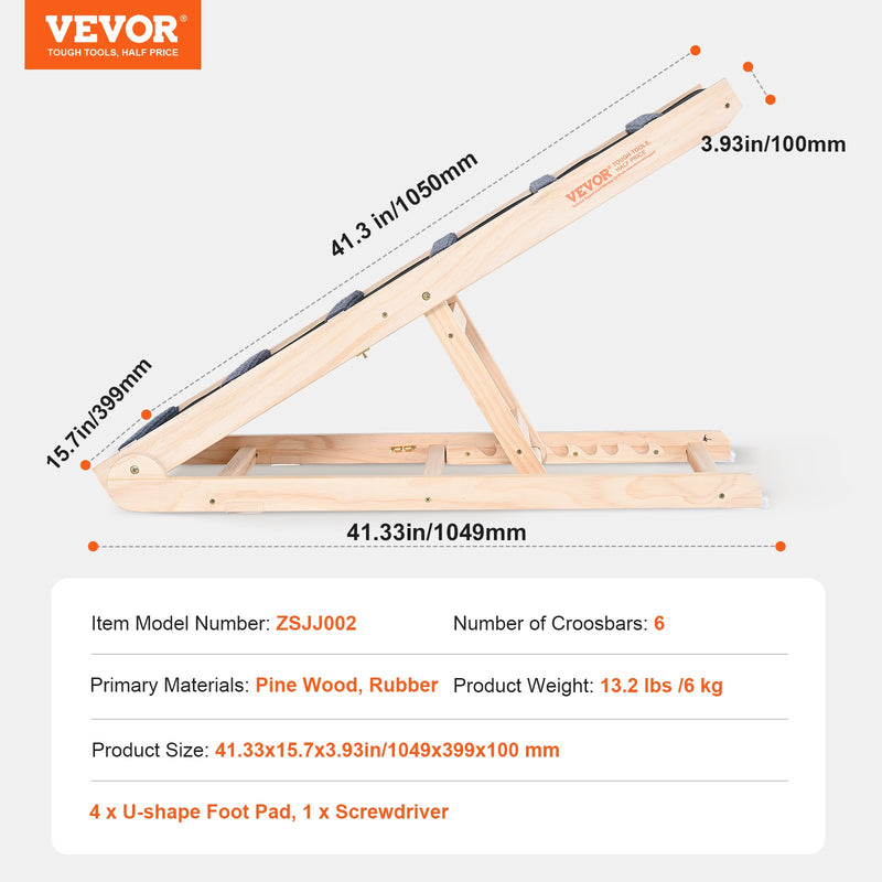 VEVOR Suņu rampa, salokāma koka rampa, regulējama no 35 cm līdz 65 cm, 105 cm gara, piemērota gultai, dīvānam, automašīnai