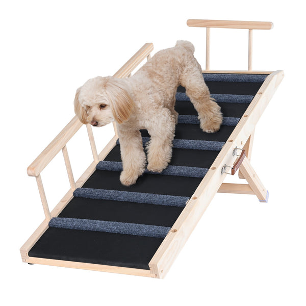 VEVOR Salokāma kucēnu rampa ar regulējamu augstumu – koka pet rampa 120 cm garumā, regulējama no 35 līdz 70 cm, piemērota gultai, dīvānam un automašīnai