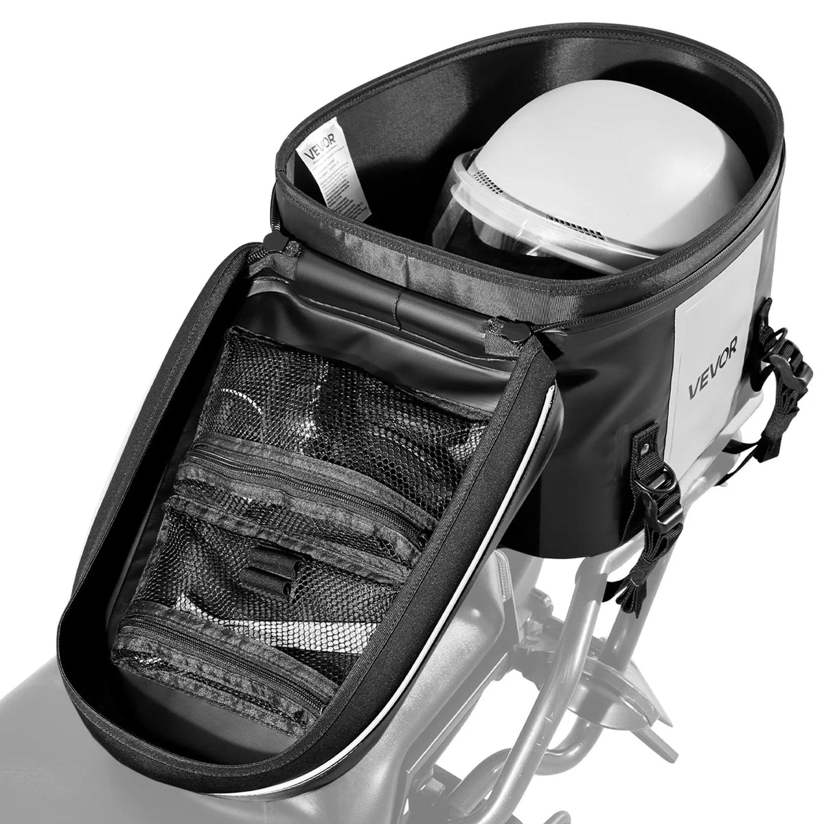 VEVOR motocikla aizmugurējā sēdekļa soma, 28 l motocikla bagāžas soma ar ūdensizturīgu audumu, āra motocikla bagāžas uzglabāšanas rokas soma ar kabatu un regulējamu sprādzi, universāli piemērota aizmugurējiem bagāžas statīviem, melna - ZEMLETES.LV