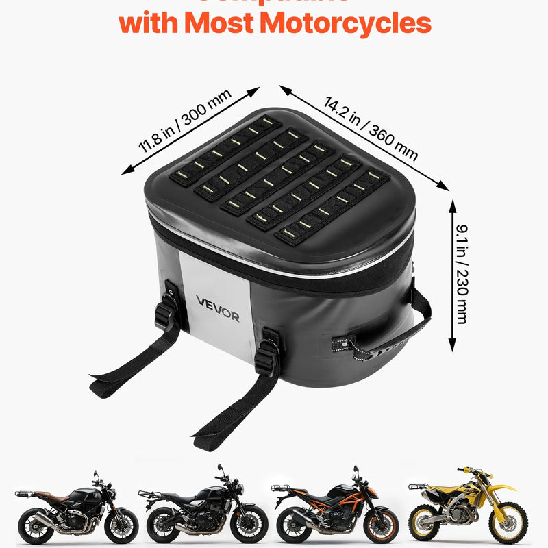 VEVOR motocikla aizmugurējā sēdekļa soma, 28 l motocikla bagāžas soma ar ūdensizturīgu audumu, āra motocikla bagāžas uzglabāšanas rokas soma ar kabatu un regulējamu sprādzi, universāli piemērota aizmugurējiem bagāžas statīviem, melna - ZEMLETES.LV