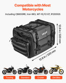 VEVOR motocikla aizmugurējā sēdekļa soma, 40–60 l paplašināma motocikla bagāžas soma ar ūdensnecaurlaidīgu lietus pārsegu, salokāma āra motocikla bagāžas uzglabāšanas soma ar pleca siksnām, kabatu un elastīgu auklu, melna - ZEMLETES.LV