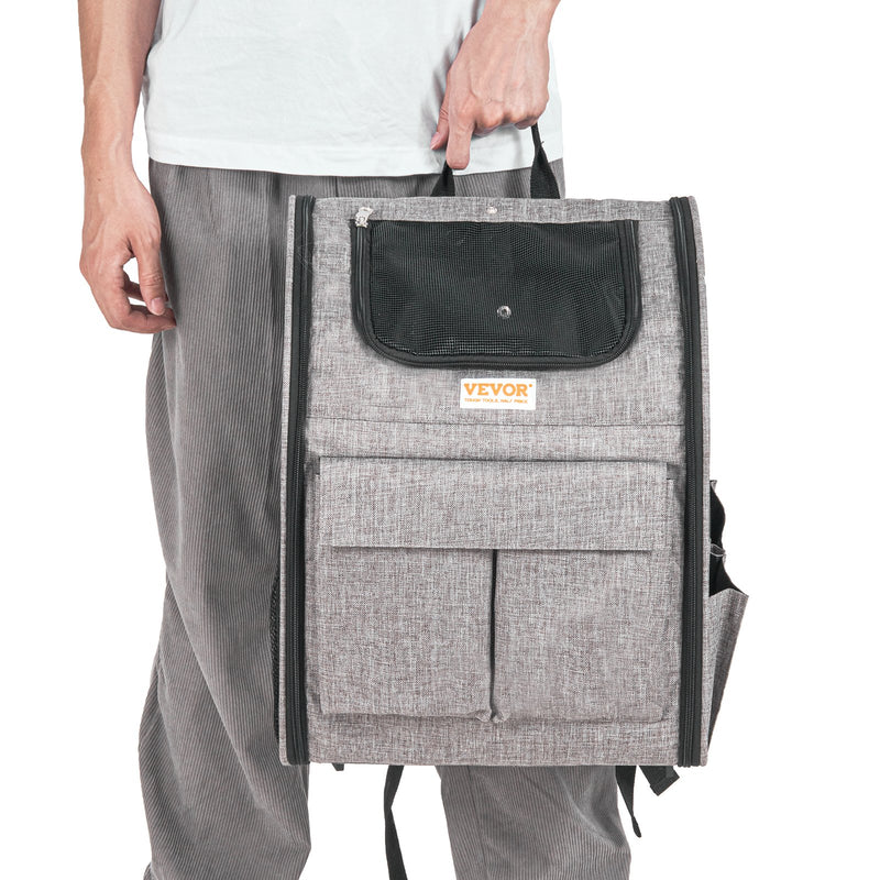 VEVOR Kaķu pārnēsājamais būris ar riteņiem, teleskopisko rokturi un plecu siksnu, līdz 8,2 kg, ar saliekamu bļodu, pelēks