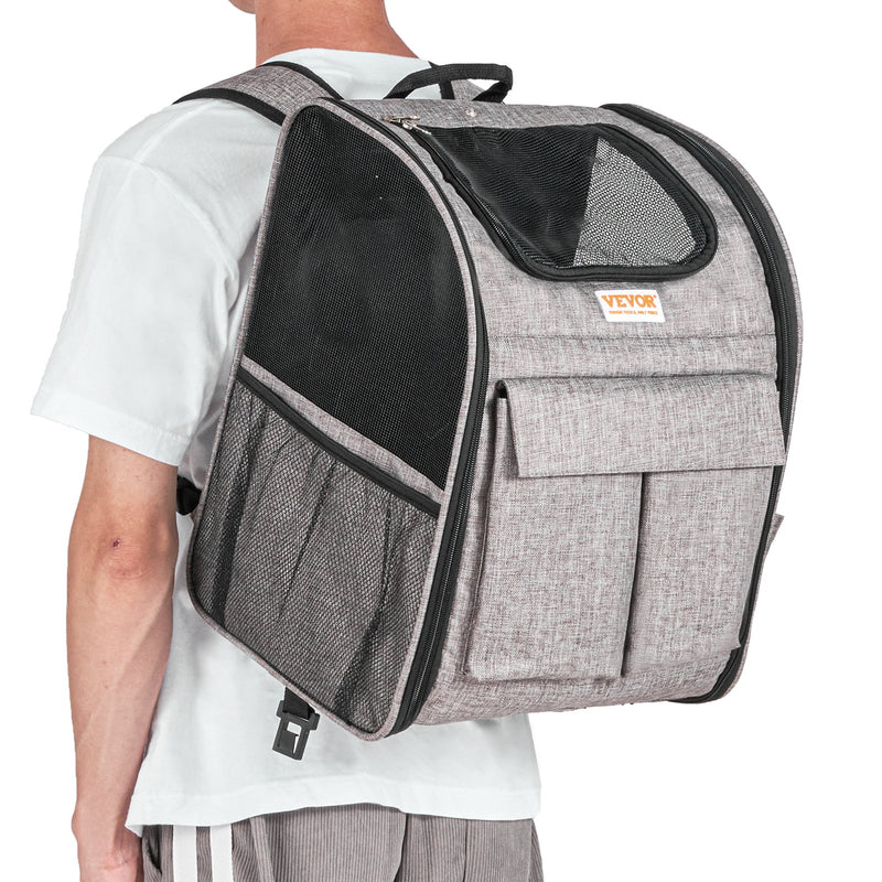 VEVOR Kaķu pārnēsājamais būris ar riteņiem, teleskopisko rokturi un plecu siksnu, līdz 8,2 kg, ar saliekamu bļodu, pelēks