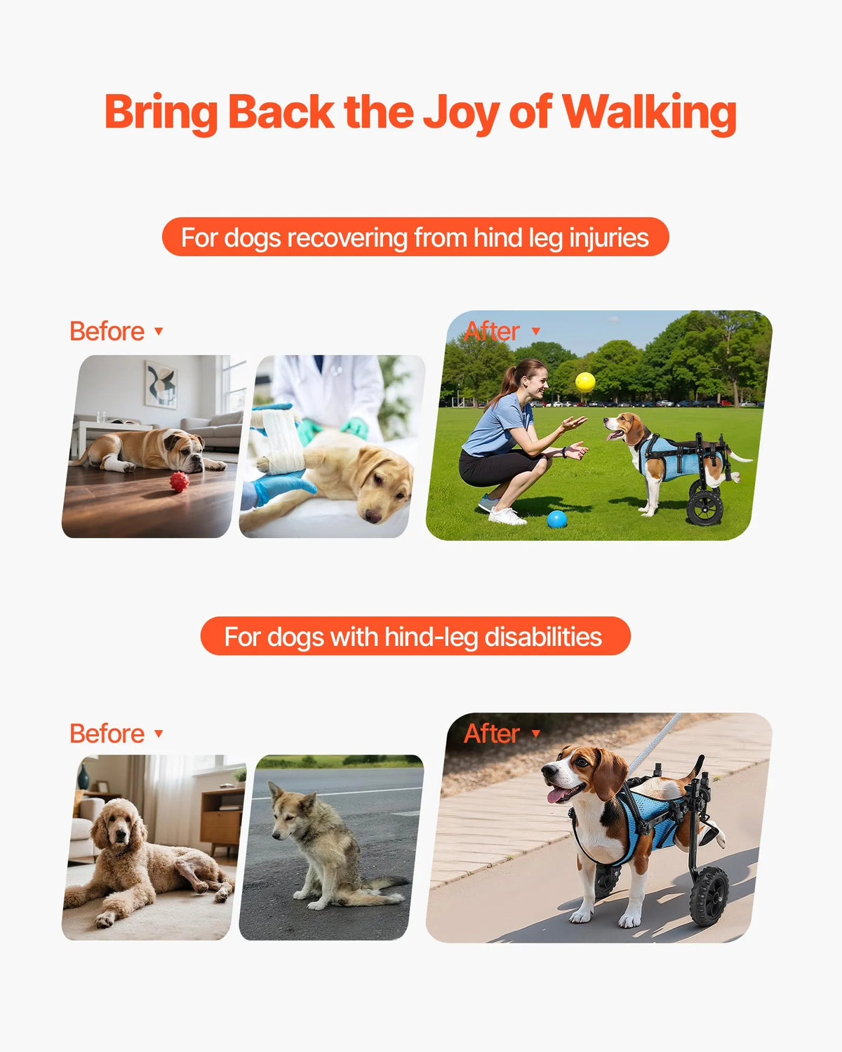 VEVOR Dog Wheelchair for Hind Legs with 2 Shock-Absorbing Wheels, Dogs up to 10 kg, XS/S
