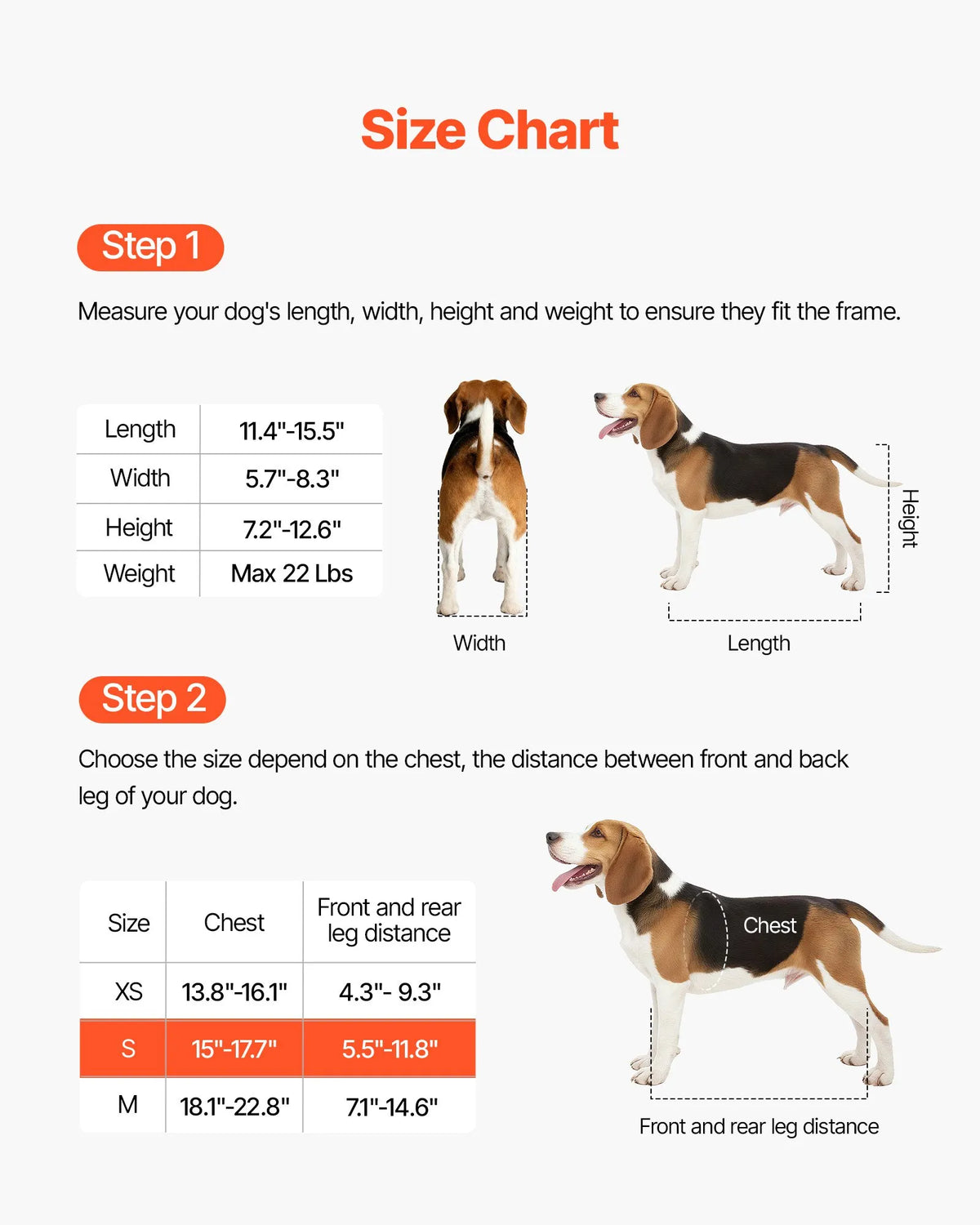 VEVOR Dog Wheelchair for Hind Legs with 2 Shock-Absorbing Wheels, Dogs up to 10 kg, XS/S