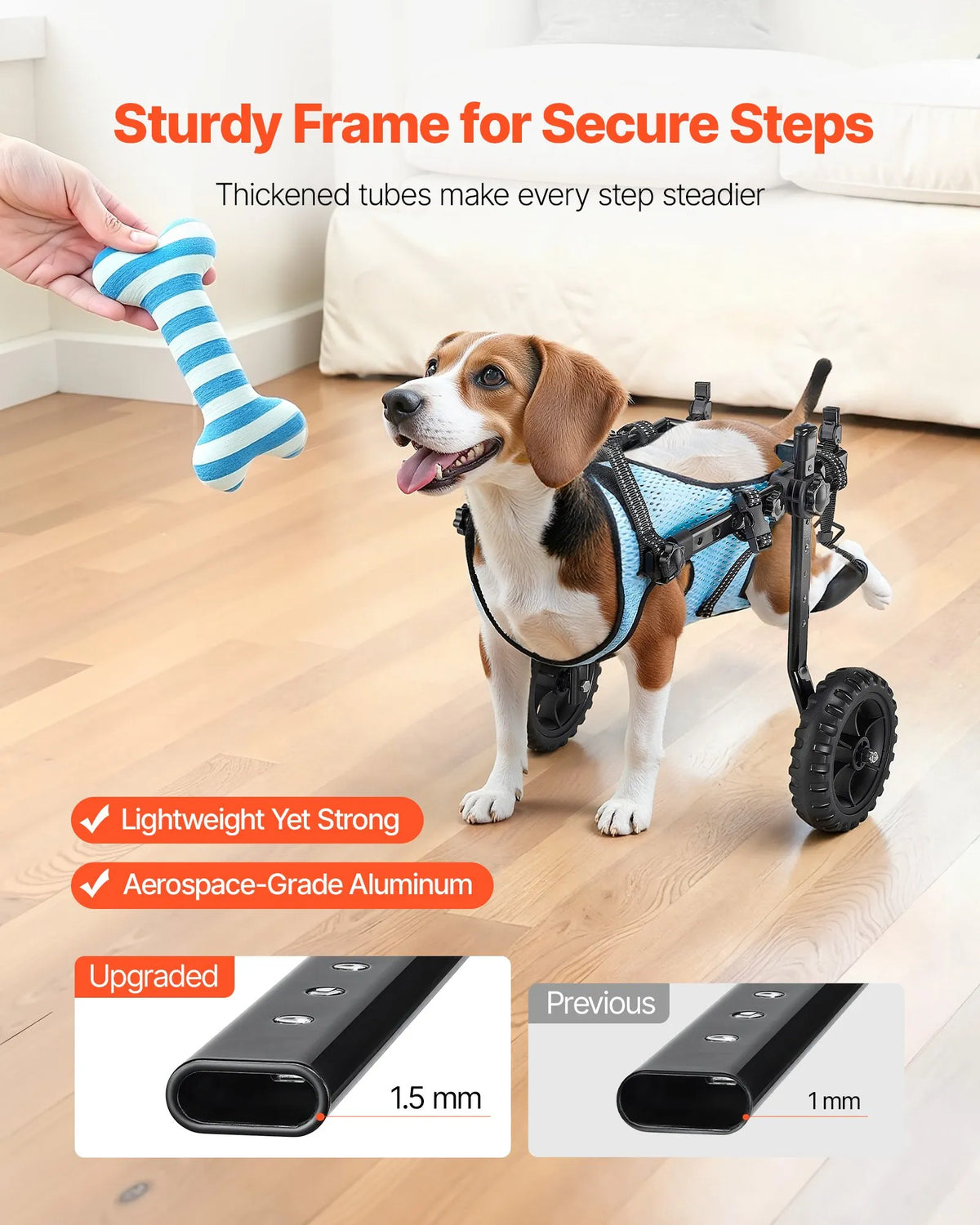 VEVOR Dog Wheelchair for Hind Legs with 2 Shock-Absorbing Wheels, Dogs up to 10 kg, XS/S