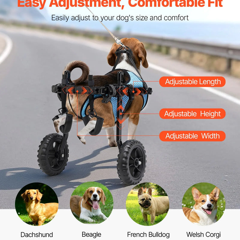 VEVOR suņu ratiņi aizmugurējām kājām, regulējami 2 riteņi, viegls suņu ratiņš ar triecienus absorbējošiem riteņiem, mobilitātes atbalsts invalīdiem un traumētiem suņiem līdz 10 kg, maziem suņiem