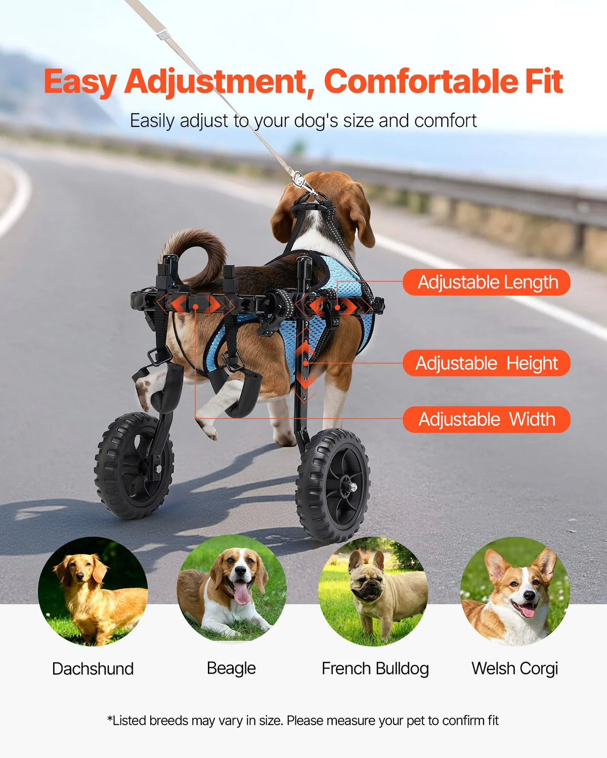VEVOR Dog Wheelchair for Hind Legs with 2 Shock-Absorbing Wheels, Dogs up to 10 kg, XS/S