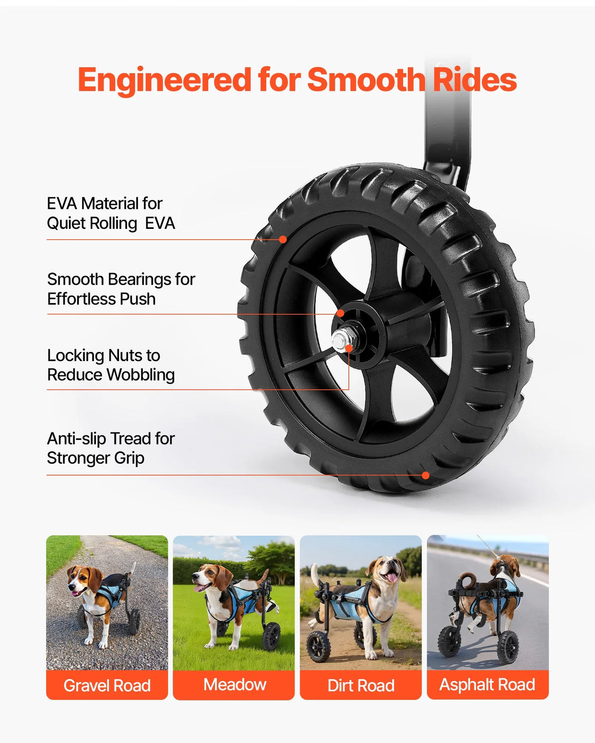 VEVOR Dog Wheelchair for Hind Legs with 2 Shock-Absorbing Wheels, Dogs up to 10 kg, XS/S
