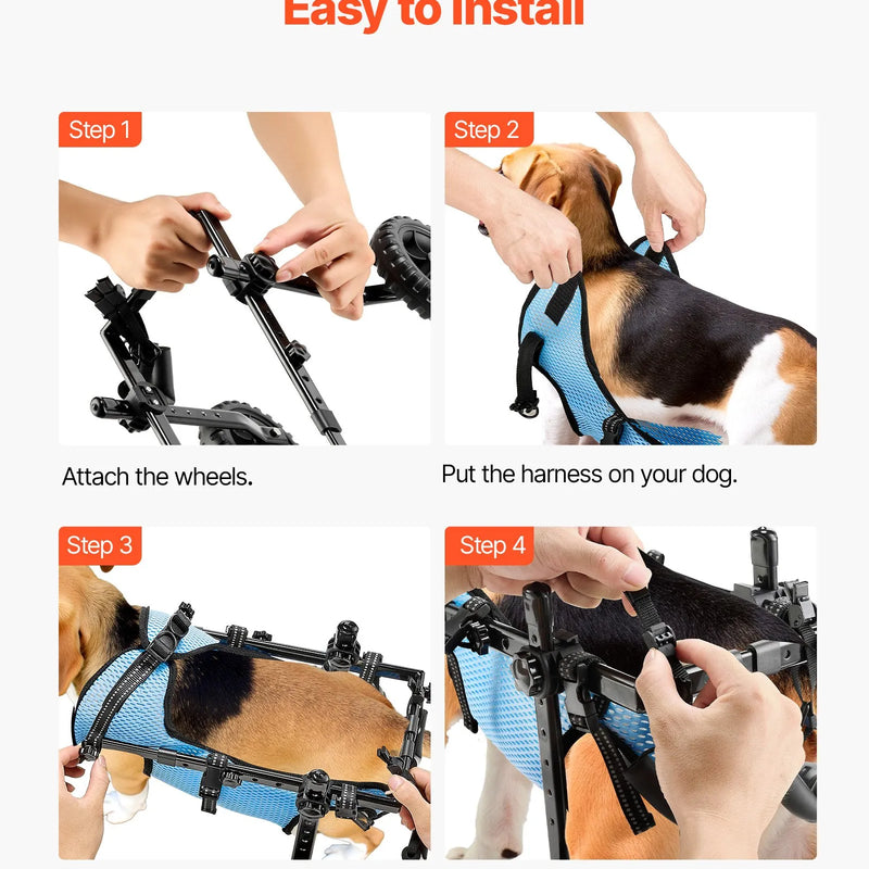 VEVOR suņu ratiņi aizmugurējām kājām, regulējami 2 riteņi, viegls suņu ratiņš ar triecienus absorbējošiem riteņiem, mobilitātes atbalsts invalīdiem un traumētiem suņiem līdz 10 kg, maziem suņiem