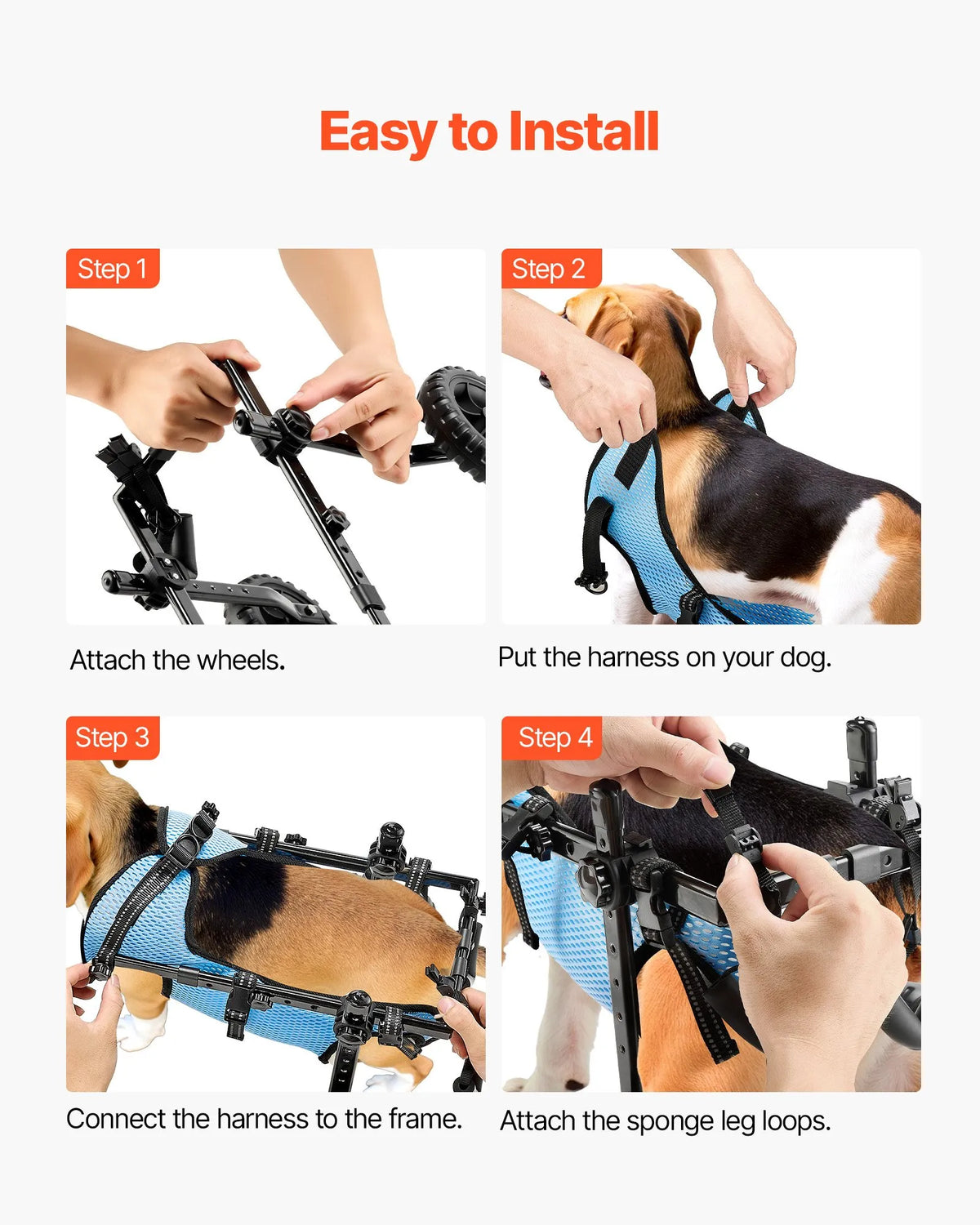 VEVOR Dog Wheelchair for Hind Legs with 2 Shock-Absorbing Wheels, Dogs up to 10 kg, XS/S