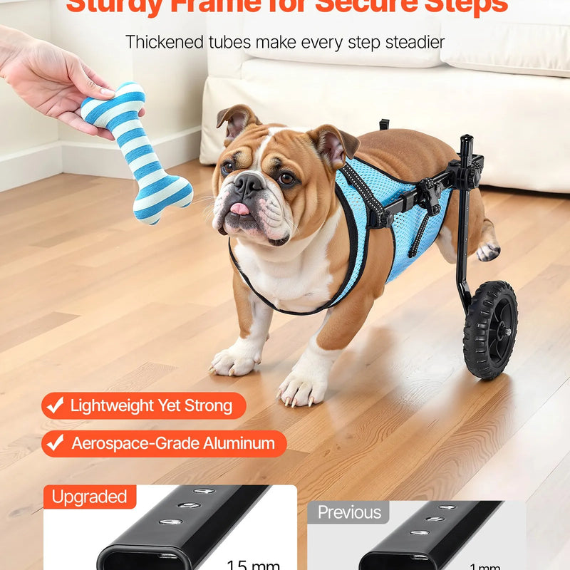 VEVOR suņu ratiņi aizmugurējām kājām, regulējami 2 riteņi, viegls suņu ratiņš ar triecienus absorbējošiem riteņiem, mobilitātes atbalsts invalīdiem un traumētiem suņiem līdz 15 kg, vidēja izmēra suņiem