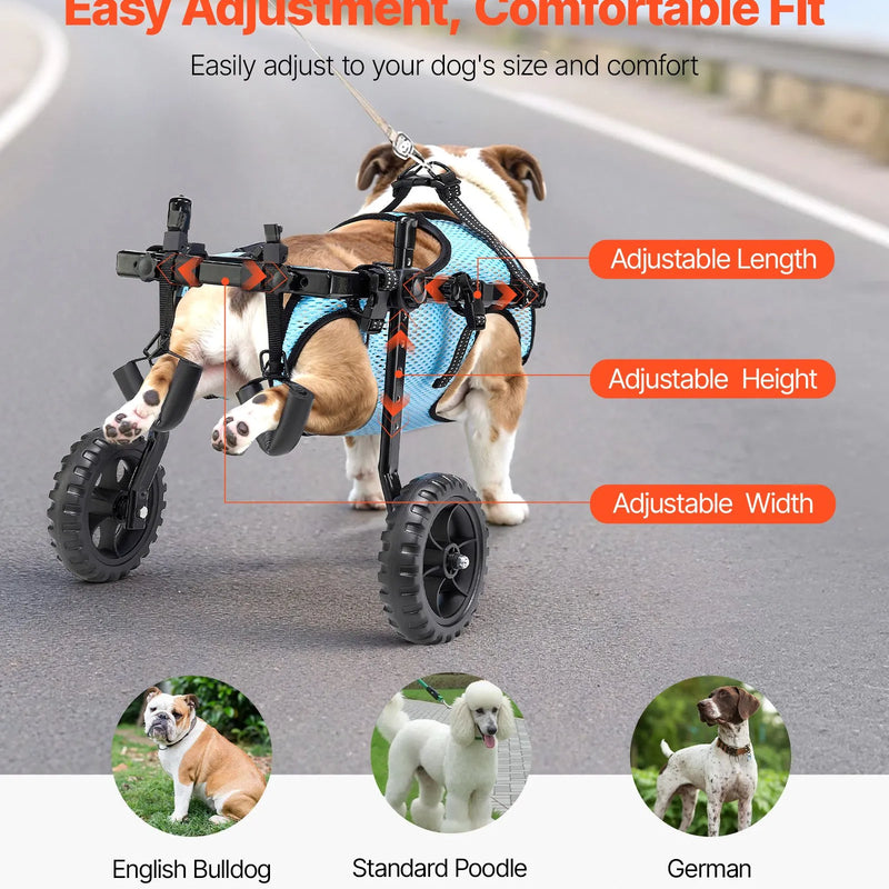 VEVOR suņu ratiņi aizmugurējām kājām, regulējami 2 riteņi, viegls suņu ratiņš ar triecienus absorbējošiem riteņiem, mobilitātes atbalsts invalīdiem un traumētiem suņiem līdz 15 kg, vidēja izmēra suņiem