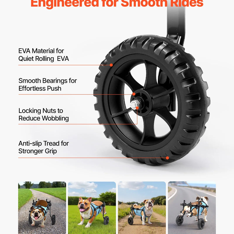 VEVOR suņu ratiņi aizmugurējām kājām, regulējami 2 riteņi, viegls suņu ratiņš ar triecienus absorbējošiem riteņiem, mobilitātes atbalsts invalīdiem un traumētiem suņiem līdz 15 kg, vidēja izmēra suņiem