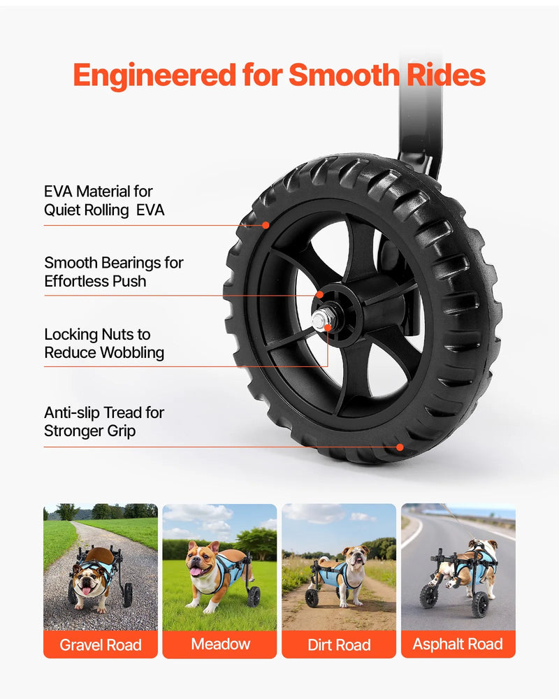 VEVOR suņu ratiņi aizmugurējām kājām, regulējami 2 riteņi, viegls suņu ratiņš ar triecienus absorbējošiem riteņiem, mobilitātes atbalsts invalīdiem un traumētiem suņiem līdz 15 kg, vidēja izmēra suņiem
