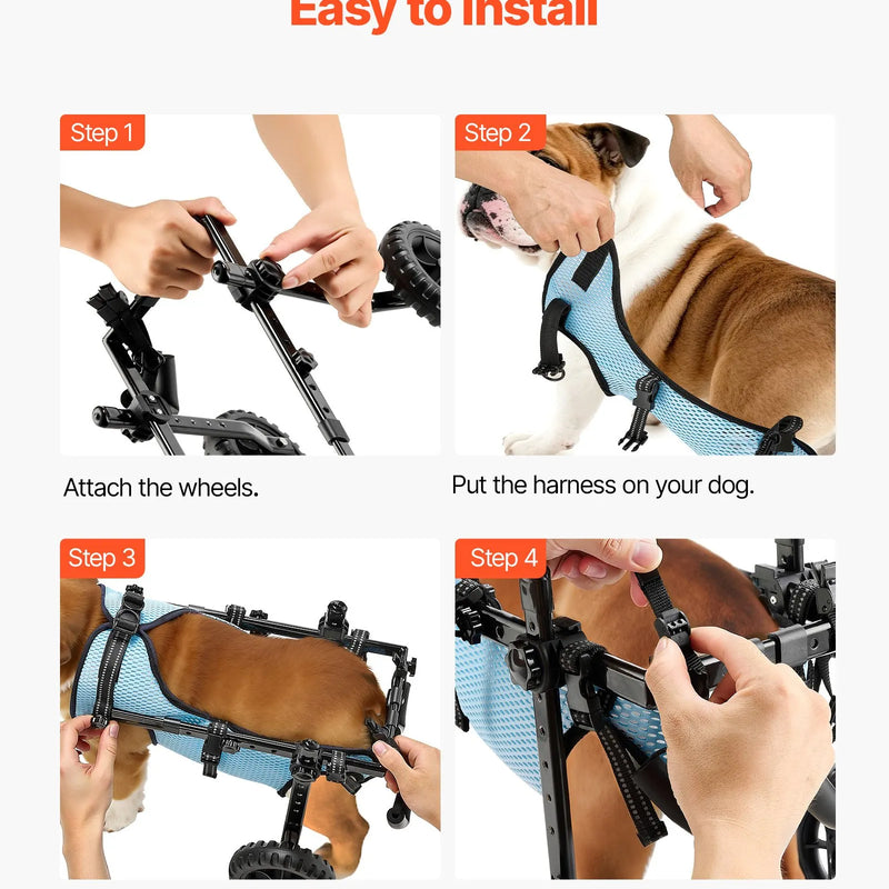 VEVOR suņu ratiņi aizmugurējām kājām, regulējami 2 riteņi, viegls suņu ratiņš ar triecienus absorbējošiem riteņiem, mobilitātes atbalsts invalīdiem un traumētiem suņiem līdz 15 kg, vidēja izmēra suņiem