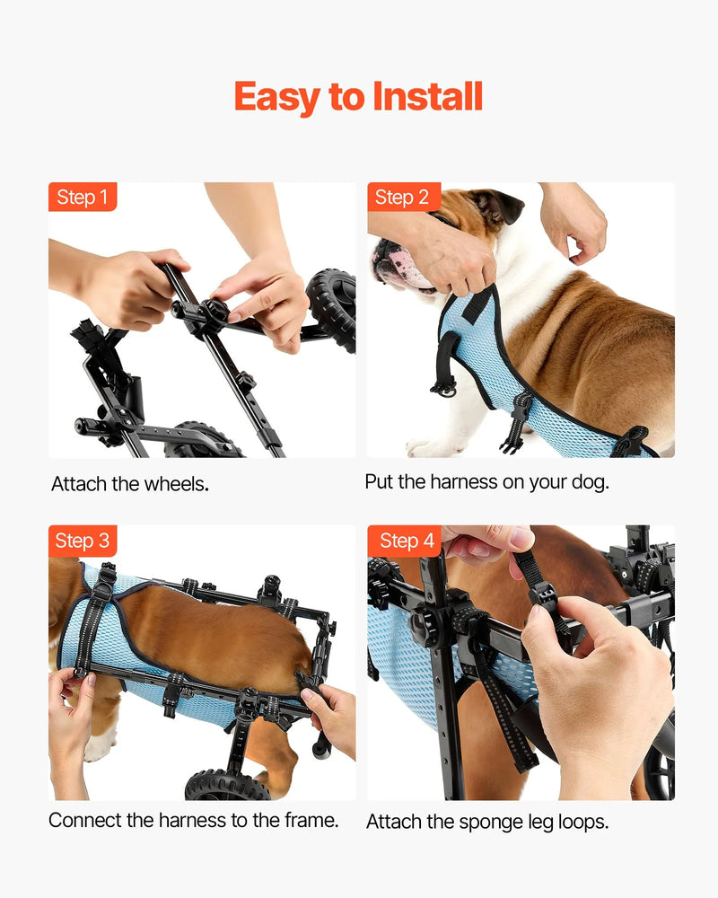 VEVOR suņu ratiņi aizmugurējām kājām, regulējami 2 riteņi, viegls suņu ratiņš ar triecienus absorbējošiem riteņiem, mobilitātes atbalsts invalīdiem un traumētiem suņiem līdz 15 kg, vidēja izmēra suņiem