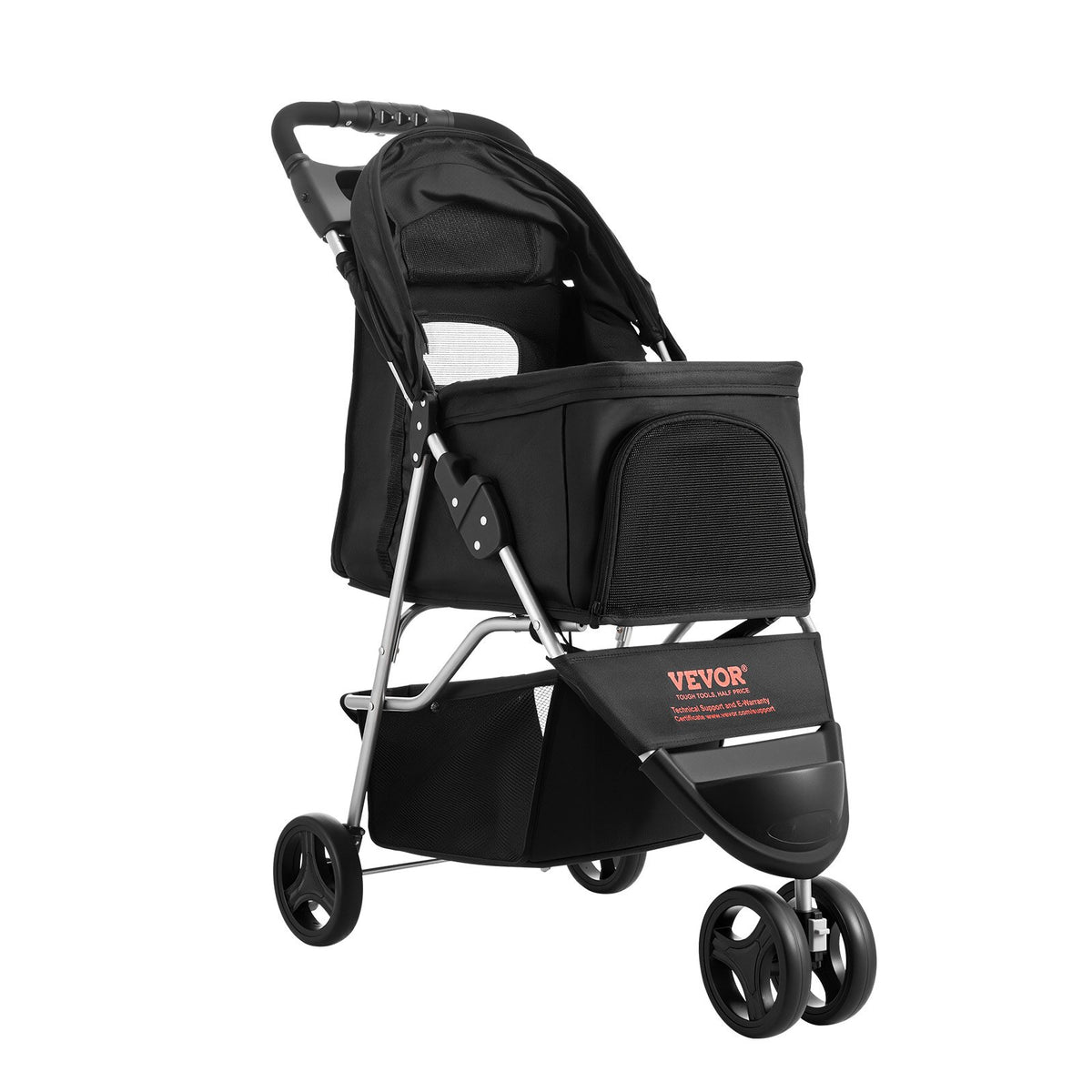 VEVOR kokkupandav lemmikloomakäru 3 ratta ja piduriga, kuni 15,9 kg