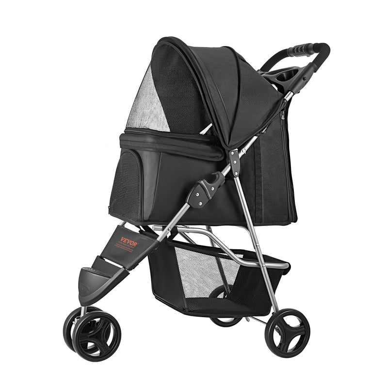 VEVOR Saliekams mājdzīvnieku ratiņkrēsls ar 3 riteņiem un bremzi, līdz 15,9 kg