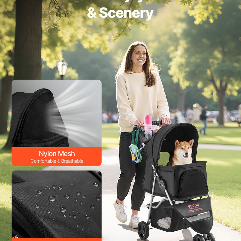 VEVOR Saliekams mājdzīvnieku ratiņkrēsls ar 3 riteņiem un bremzi, līdz 15,9 kg