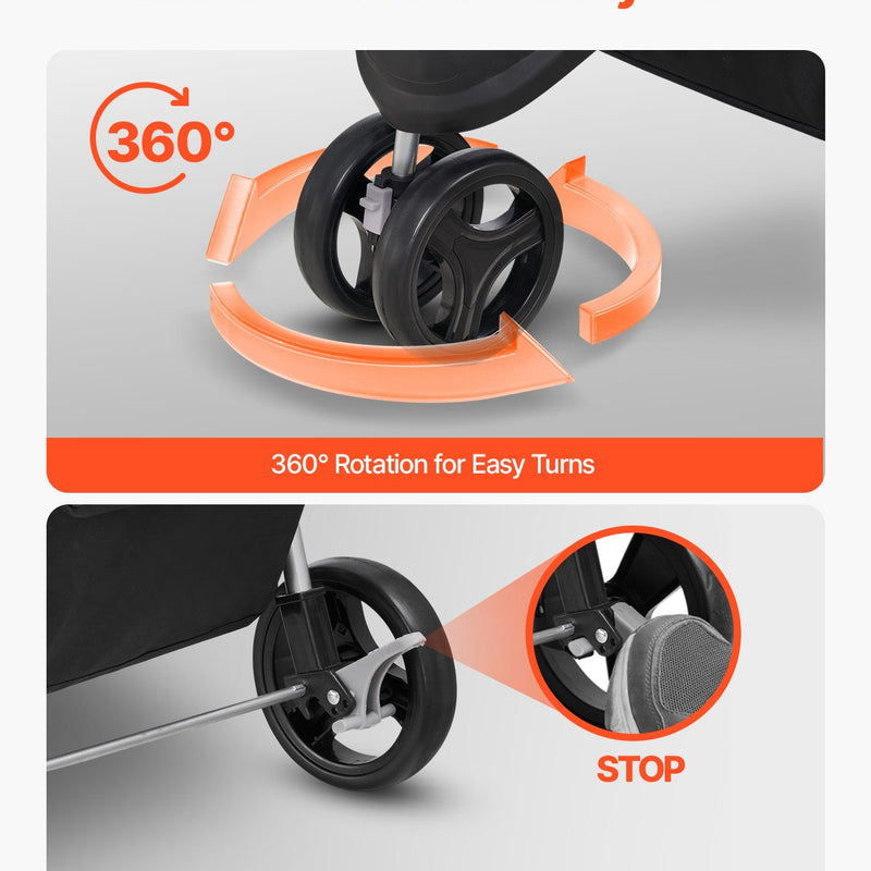 VEVOR Saliekams mājdzīvnieku ratiņkrēsls ar 3 riteņiem un bremzi, līdz 15,9 kg