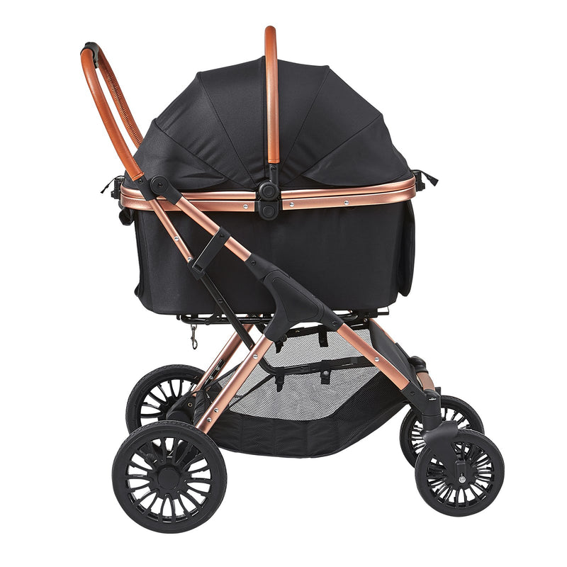 VEVOR mājdzīvnieku ratiņi, četrriteņu suņu ratiņi ar bremzēm, slodze līdz 29,9 kg, kucēnu ratiņi ar noņemamu nesēju, mantu grozu un paklājiņu, melni, maziem un vidējiem suņiem