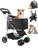 VEVOR mājdzīvnieku ratiņi, kravnesība līdz 16 kg, salokāmi suņu/kaķu ratiņi ar 4 riteņiem, noņemamu pārnēsājamo ieliktni un sieta logiem, pārnēsājams dzīvnieku ratiņš ar bremzi maziem un vidējiem mājdzīvniekiem