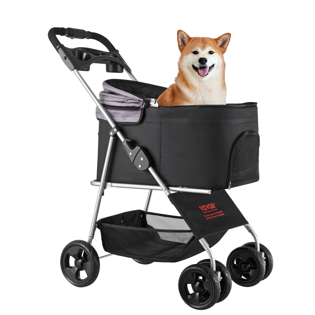 VEVOR Foldable Pet Stroller with 4 Wheels, Removable Carrier and Mesh Windows, Up to 16 kg