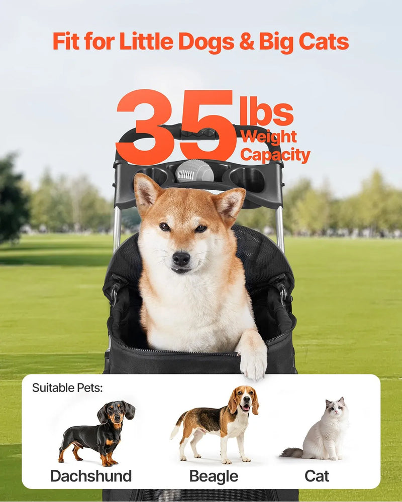 VEVOR mājdzīvnieku ratiņi, kravnesība līdz 16 kg, salokāmi suņu/kaķu ratiņi ar 4 riteņiem, noņemamu pārnēsājamo ieliktni un sieta logiem, pārnēsājams dzīvnieku ratiņš ar bremzi maziem un vidējiem mājdzīvniekiem