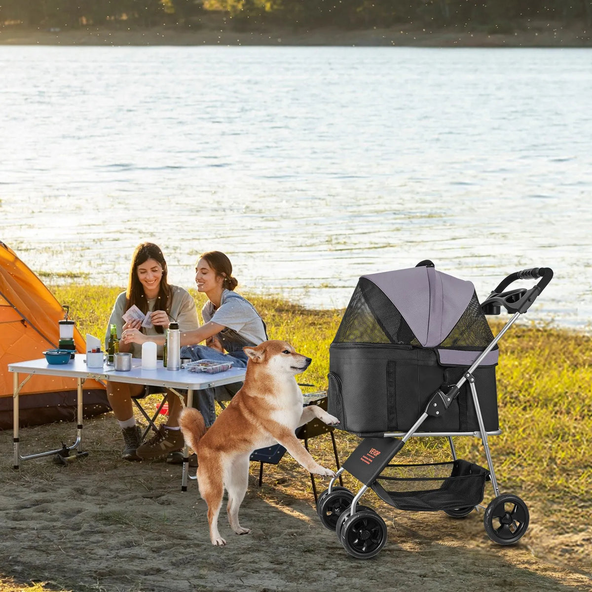 VEVOR Foldable Pet Stroller with 4 Wheels, Removable Carrier and Mesh Windows, Up to 16 kg