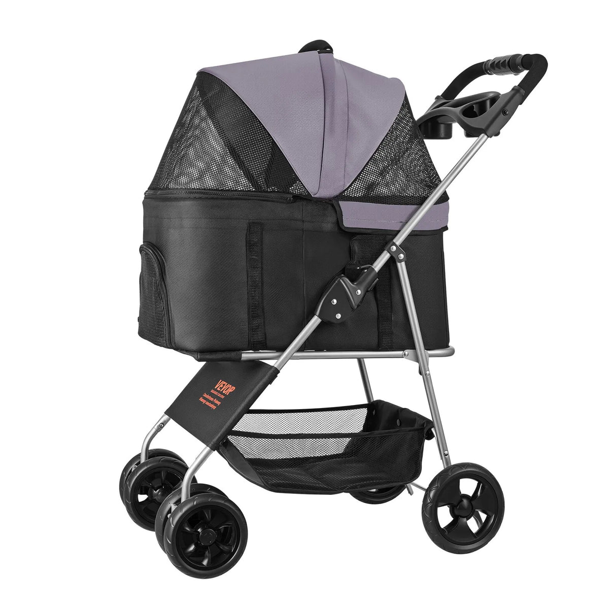 VEVOR Foldable Pet Stroller with 4 Wheels, Removable Carrier and Mesh Windows, Up to 16 kg