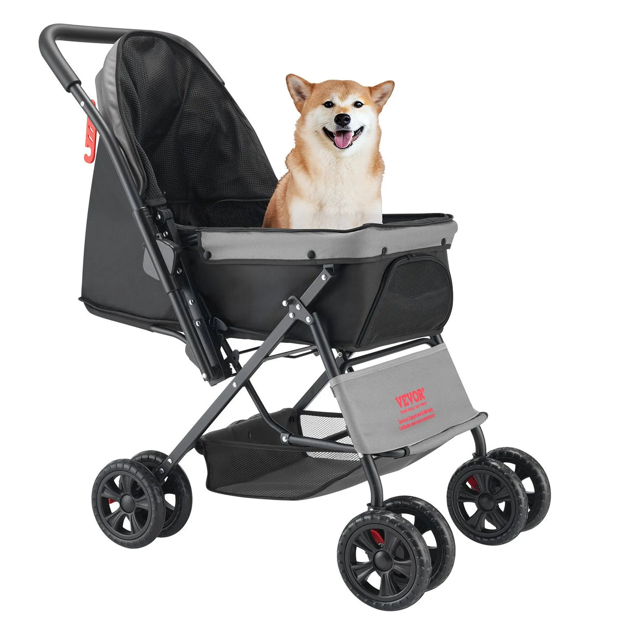 VEVOR Foldable Pet Stroller with 4 Wheels, Mesh Windows and Reversible Handle, up to 20 kg