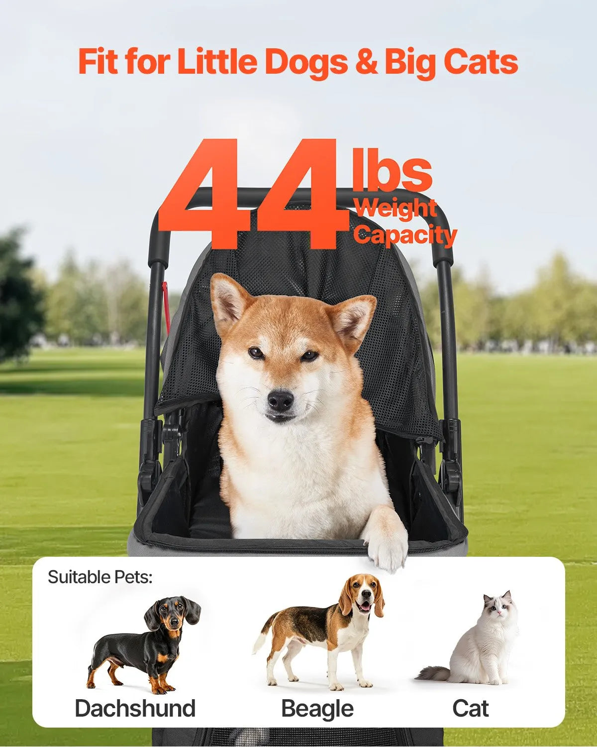 VEVOR Foldable Pet Stroller with 4 Wheels, Mesh Windows and Reversible Handle, up to 20 kg