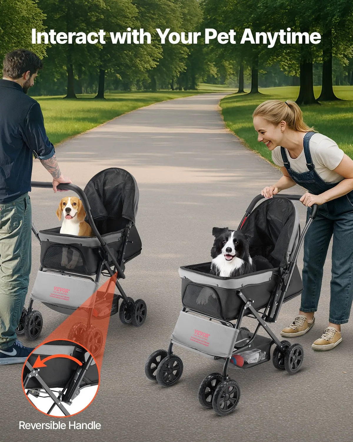 VEVOR Foldable Pet Stroller with 4 Wheels, Mesh Windows and Reversible Handle, up to 20 kg