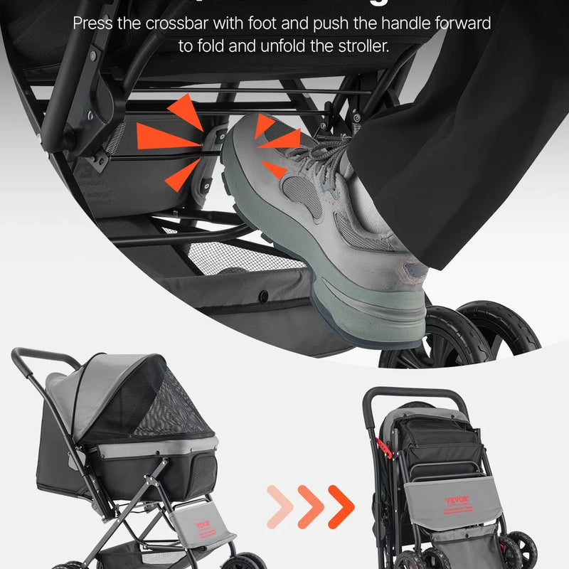 VEVOR mājdzīvnieku ratiņi, kravnesība līdz 20 kg, salokāmi suņu/cat ratiņi ar 4 riteņiem, sieta logi un reversīva roktura, pārnēsājams ar bremzi, piemēroti maziem un vidējiem mājdzīvniekiem