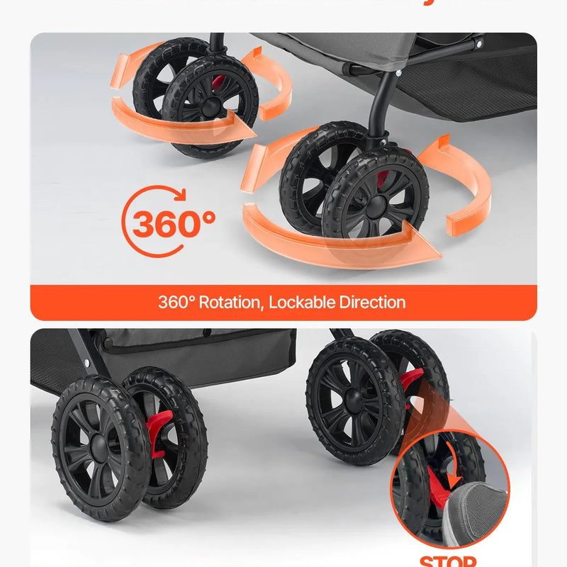 VEVOR mājdzīvnieku ratiņi, kravnesība līdz 20 kg, salokāmi suņu/cat ratiņi ar 4 riteņiem, sieta logi un reversīva roktura, pārnēsājams ar bremzi, piemēroti maziem un vidējiem mājdzīvniekiem
