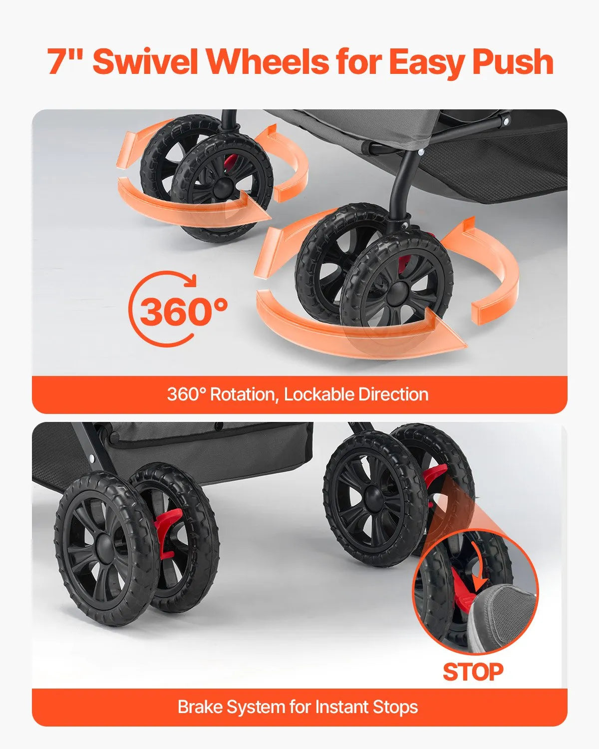 VEVOR Foldable Pet Stroller with 4 Wheels, Mesh Windows and Reversible Handle, up to 20 kg